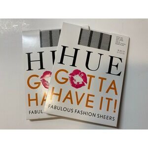 NIP 2 Pairs HUE Gotta Have It! Control Top Pantyhose‎ Sheer Cable Chrome Size 2